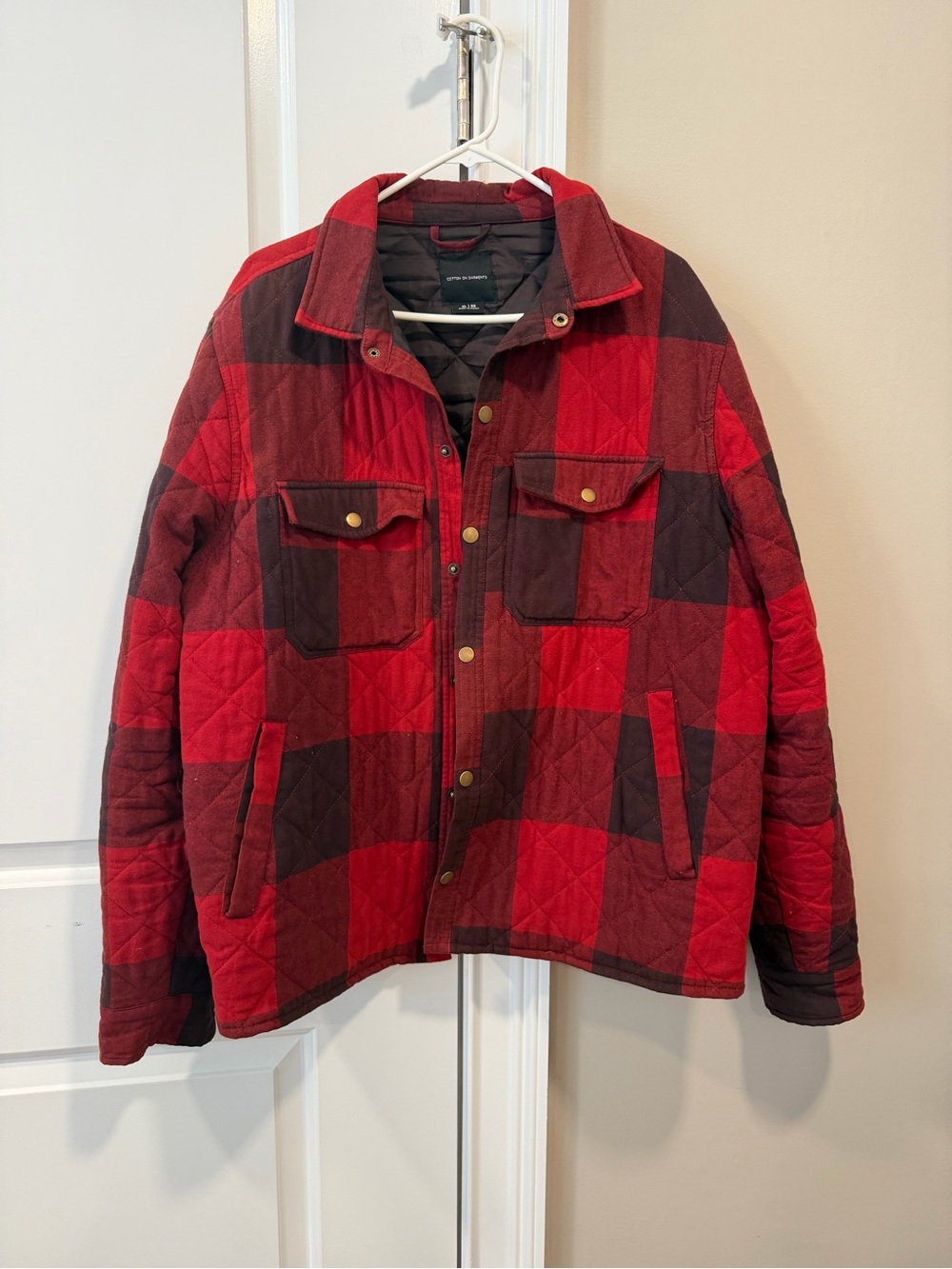 Cotton On Red and Black Quilted Plaid Shirt Jacket